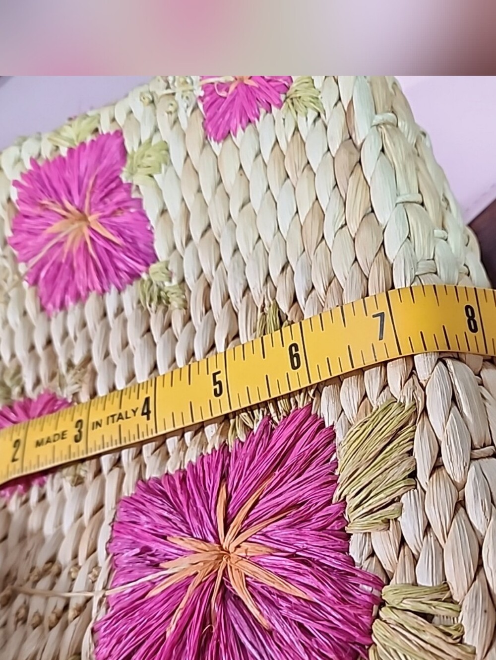 Faded Glory Vintage Woven Straw Floral Tote Bag With Wood Handles - Picture 6 of 10